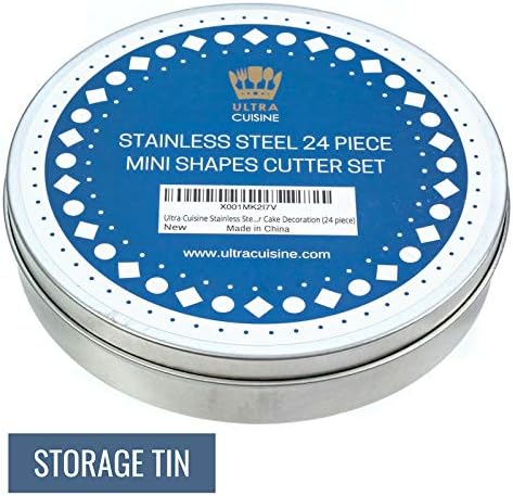 Ultra Cuisine Mini Cookie Cutter Shapes Set - 24 Small Molds To Cut Out Pastry Dough Pie Crust & Fruit - 304 Durable Stainless Steel Cutters - Cut Tiny Heart Shapes - Bake Like A Pro For A Lifetime