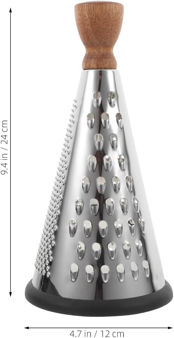 Cabilock 9 Inch Cone Cheese Grater with Wooden Handle Multi-Function Stainless Steel Vegetable Shredder for Kitchen Use Manual Cone Grater for Cheese and Chocolate