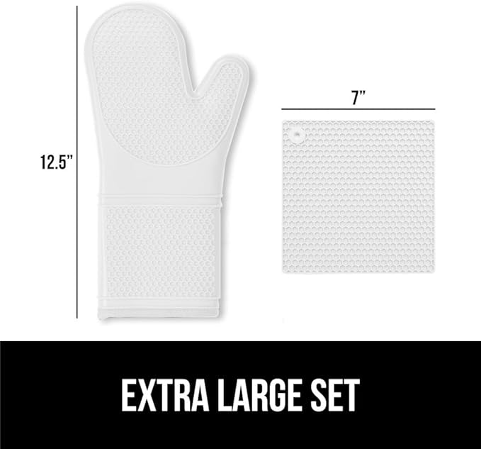 GORILLA GRIP BPA-Free Soft Silicone Oven Mitts and Pot Holders Sets of 4, Heat Resistant Waterproof Cooking Gloves, Thick Cotton Lining, Flexible Gripping for Baking Grilling, Kitchen Trivets, White