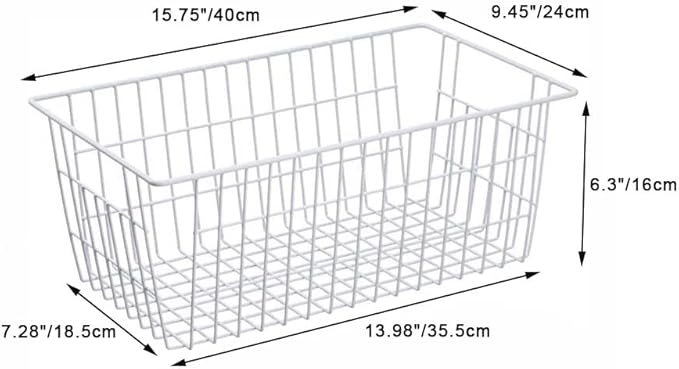 SANNO Wire Metal Baskets Freezer Baskets Farmhouse Organizer Storage Bins Large Organizer Bins for Shelf Storage, Office, Bathroom, Pantry Organization Storage Bins Rack with Handles-Set of 6
