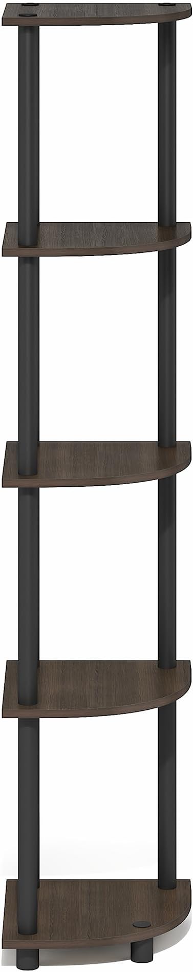 Furinno Turn-N-Tube Corner Shelf, 5-Tier Corner Bookshelf, Open Storage Shelves, for Organization and Storage, Living Room, Home Office, Garage, Bedroom, Brown Grain