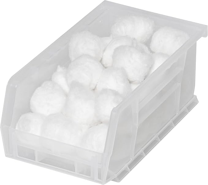 Akro-Mils 30220 AkroBins Plastic Storage Bins, Space-Saving Stackable Bins for Garage, Pantry, Craft Organization, 7-" x 4-" x 3-", Clear, 24-Pack