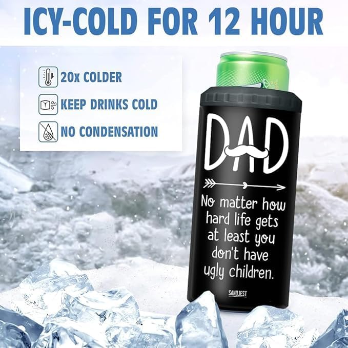 SANDJEST 4-in-1 Dad Tumbler Gifts for Dad from Daughter Son - 12oz Funny Ugly Children Dad Can Cooler Tumblers Travel Mug Cup - Insulated Cans Coozie Travel Mug Christmas, Birthday, Father's Day Gift