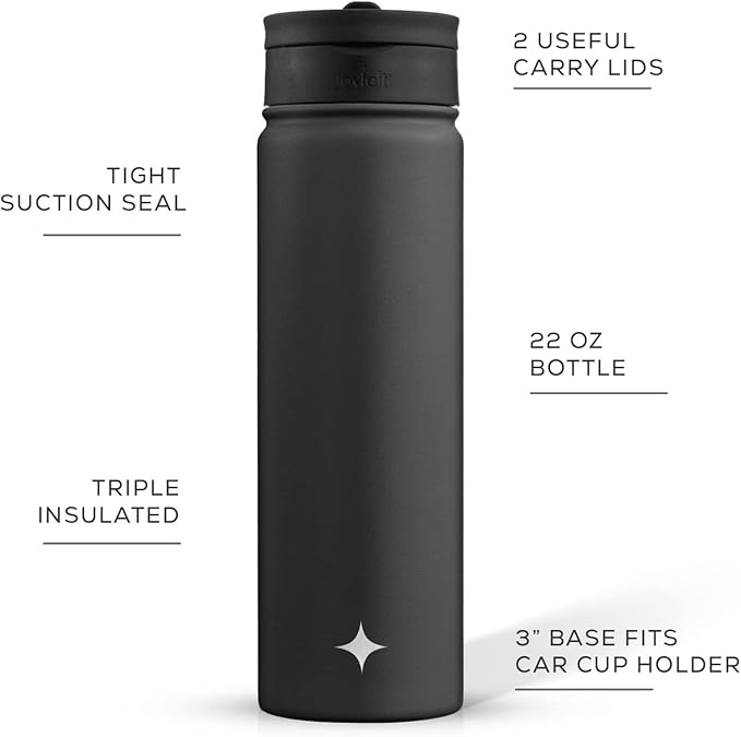 JoyJolt Triple Insulated Water Bottle with Straw Lid AND Flip Lid! 22oz Water Bottle, 12 Hour Hot/Cold Vacuum Insulated Stainless Steel Water Bottle. BPA-Free Leakproof Water Bottles - Thermos Bottle
