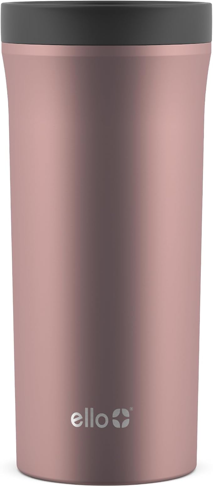 Ello Arabica 14oz Stainless Steel Travel Mug with Leak-Proof Slider Lid, Keeps Hot for 5 Hours, Perfect for Coffee or Tea, BPA-Free Tumbler | Gift for Coffee Lovers, Rosegold