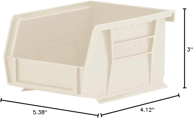 Akro-Mils 30210 AkroBins Plastic Storage Bins, Space-Saving Stackable Bins for Garage, Pantry, Craft Organization, 5-Inch x 4-Inch x 3-Inch, Stone, 24-Pack