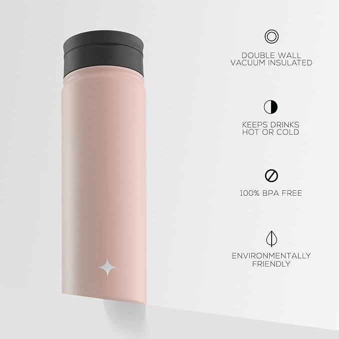JoyJolt Triple Insulated Water Bottle with Straw Lid AND Flip Lid! 22oz Water Bottle, 12 Hour Hot/Cold Vacuum Insulated Stainless Steel Water Bottle. BPA-Free Leakproof Water Bottles - Thermos Bottle