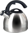 Mr Coffee Steamline 2 Quart Whistling Stainless Steel Tea Kettle with Black Handle