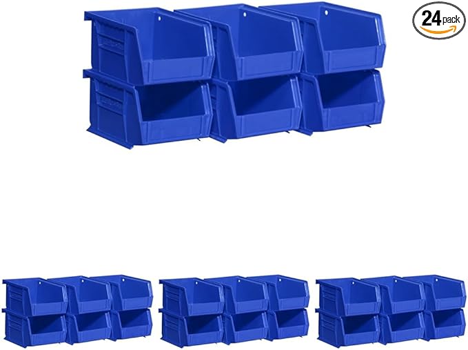 Akro-Mils 30210 AkroBins Plastic Storage Bins, Space-Saving Stackable Bins for Garage, Pantry, Craft Organization, 5" x 4" x 3", Blue,(Pack of 24)