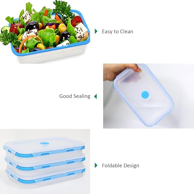 Alimat PluS 40.5oz Silicone Food Storage Containers, 3 Pack Set 1200ml Extra Large Collapsible Food Storage Containers with Lids, Collapsible Food Storage Containers Suitable for Lunch and Fruits