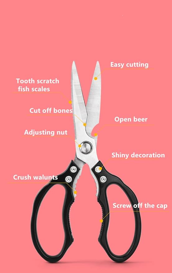 AWinjoy Heavy Duty Sharp Kitchen Scissors, Dishwasher Safe, Cooking Shears for Meat, Chicken, Fish, Poultry, Herb, Bread (Black)