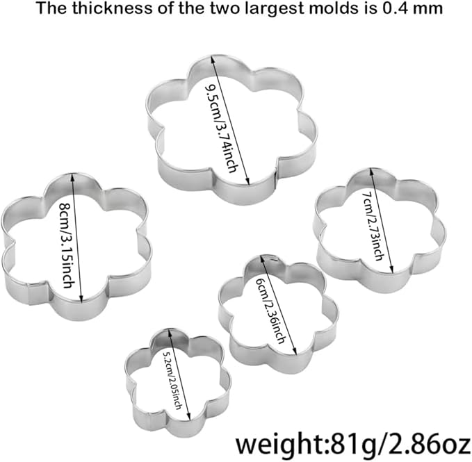 Flower Cookie Cutters Set,Stainless Steel Sandwiches Cutters Biscuit Molds for Kids,5pcs Sturdy Cutters for Cookies,Sandwiches,Small to Large Size of 2.05",2.36",2.73‘’,3.15",3.74".