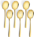 Serving Spoons Set, 9.14 Inch Slotted Spoon Serving Spoon,Stainless Steel Serving Utensils for Buffet(6Pack,Gold)