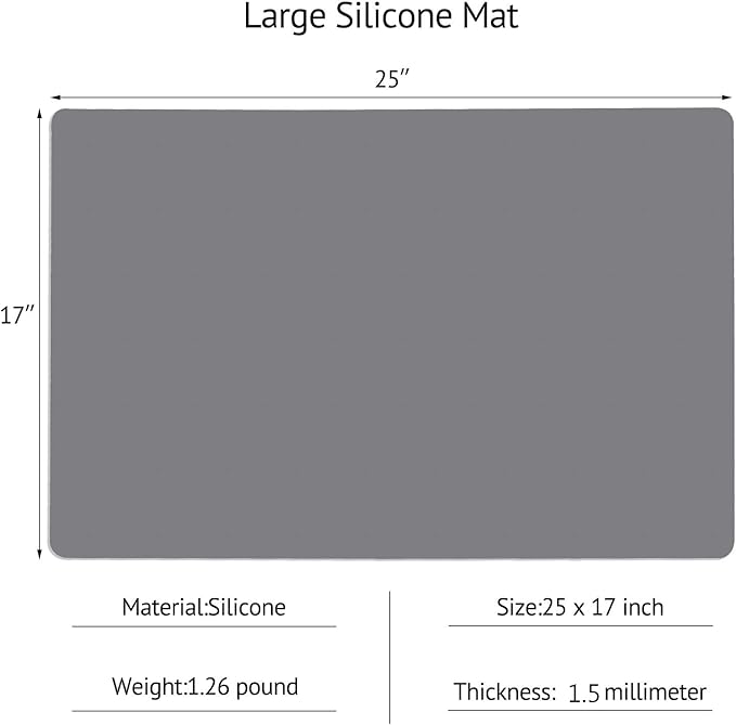 Silicone Mats for Kitchen Counter, Thicker 0.06", 25 x 17 inches Multipurpose Table Mat, Silicone Pad Desk Work Mat, Nonstick Nonskid Heat-Resistant Pad, Placemat, Dark Gray, 2PCS