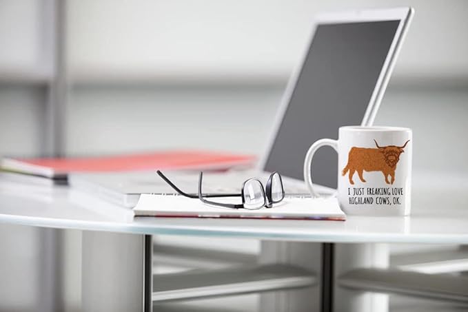 LOZACHE Highland Cow Coffee Mug, 11oz Highland Cattle Ceramic Mug Tea Milk Cup, Funny Gag Gift Ideas White Elephant for Adults Men Women Friends Cow Lovers