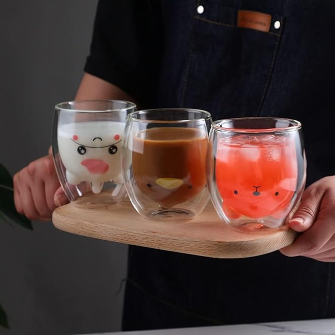 Duck Mug Cute Mugs Glass Double Wall Insulated Glass Espresso Cup, Coffee Cup, Tea Cup, Milk Cup,Kawaii Gift for Office and Personal Birthday Christmas (Duck)