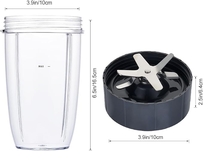 Upgrade Blender Cup and Blade Fit for Nutribullet 600w/900w, Replacement Parts 24oz Cup and Extractor Blade, Blender Accessories (2 Pcs)