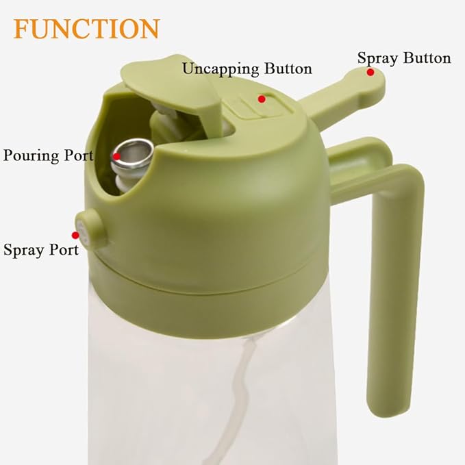 Olive Oil Sprayer Mister for Cooking,2 in 1 Olive Oil Dispenser Bottle for Kitchen,17oz Oil Sprayer for Cooking,Premium Glass Oil Mister Bottle for Air Fryer,Barbecue,Salad,Frying,BBQ (Green 1 Pack)