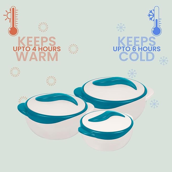 Pinnacle 3 Piece Thermo Dish Hot or Cold Casserole Serving Bowls with Lids Turquoise