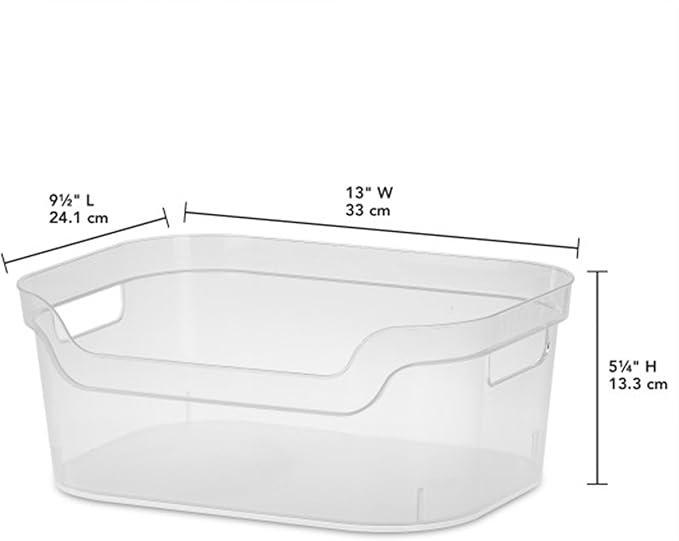 Sterilite 5.25x9.5x13 In Medium Polished Open Scoop Front Storage Bin w/Comfortable Carry Through Handles for Household Organization, Clear (8 Pack)