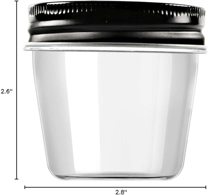 Novelinks 4 Ounce Plastic Jars with Black Lids - Refillable Round Clear Containers for Kitchen & Household Storage - BPA Free (40 Pack)
