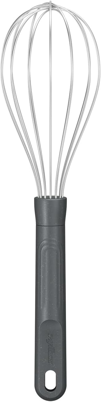 Zyliss Hand Whisk - Sustainable Wheat Straw & Stainless Steel - Balloon Whisk with Grip Lines - Dishwasher Safe - Ideal for Cooking, Mixing, Beating Eggs - Beluga Grey, 26cm x 6cm - Medium