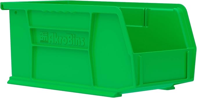 Akro-Mils 30230 AkroBins Plastic Storage Bins, Space-Saving Stackable Bins for Garage, Pantry, Craft Organization, 11-Inch x 5-Inch x 5-Inch, Green, 12-Pack