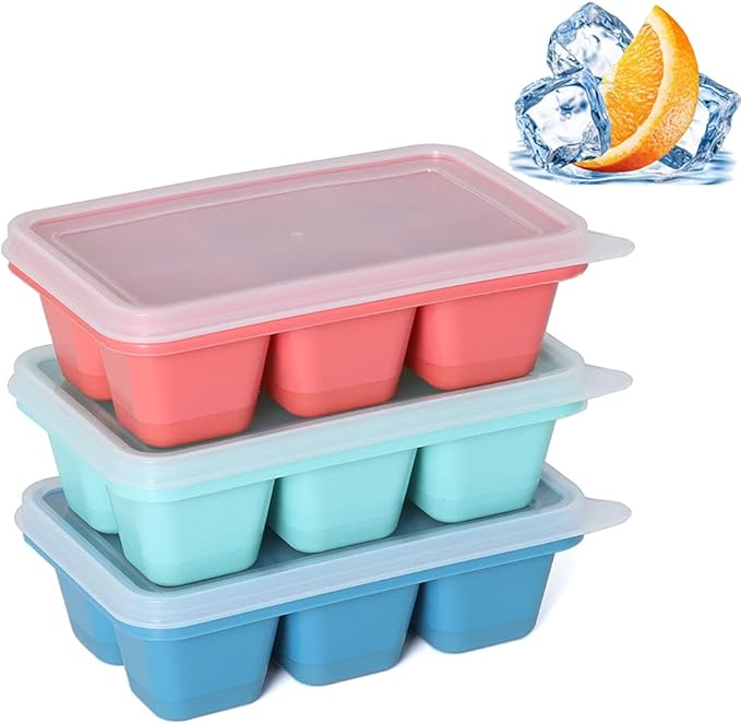 Ice Cube Trays for Freezer 3 Pack - Mini Ice Cube Trays with Lid & Easy-Release Silicone Bottom, Stackable Small Ice Cube Molds for Mini Fridge/Travel/Dorm Freezer