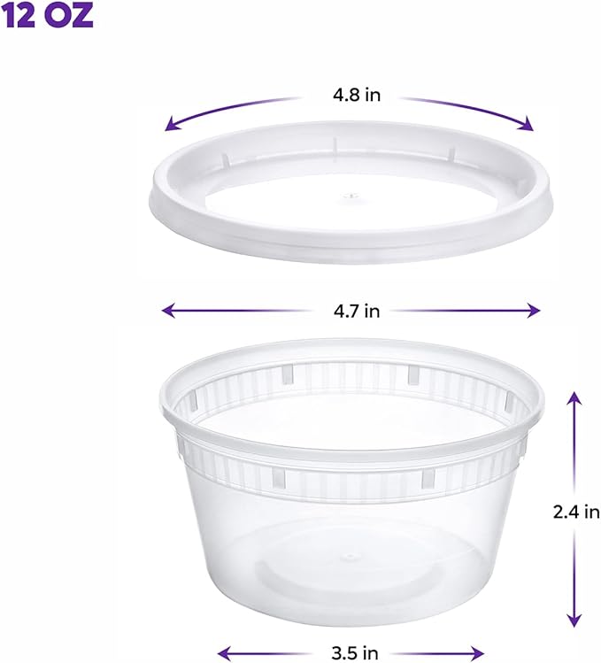 Pantry Value [12 oz. - 48 Count Plastic Food Storage Deli Containers with Lids - Perfect for Storing Soups, Sauces, and Snacks