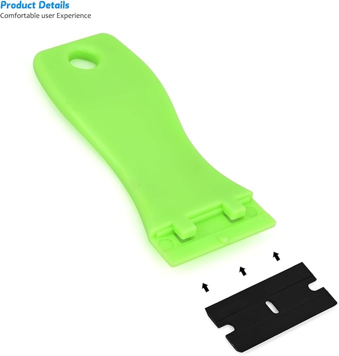 EHDIS 1.5" Plastic Razor Scraper with 10pcs Double Edged Plastic Blades for Removing Labels Stickers Decals on Glass Windows