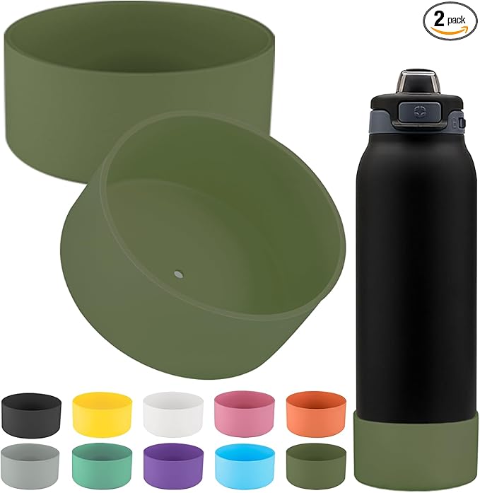 2 PCS Silicone Bottom for Ello Pop 32 OZ Water Bottle, Water Boot for Ello Pop,Avoid Scratches and Noise (Military Green, 320z)