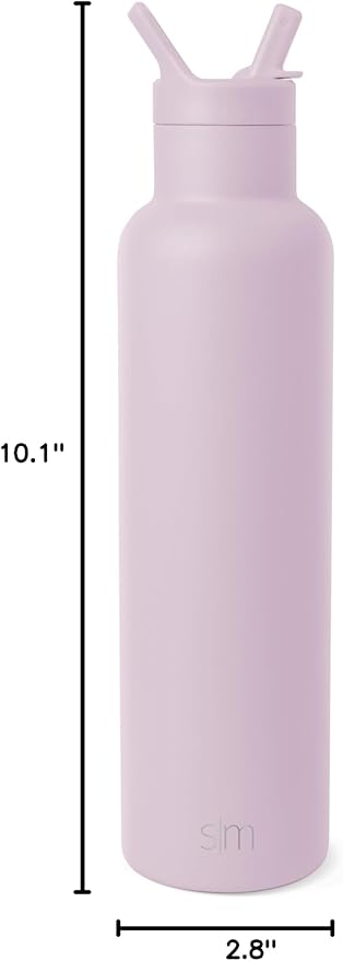 Simple Modern Water Bottle with Narrow Mouth Straw Lid Metal Thermos Vacuum Insulated Stainless Steel l Reusable Leak Proof BPA-Free Flask | Ascent Collection | 24oz, Lavender Mist