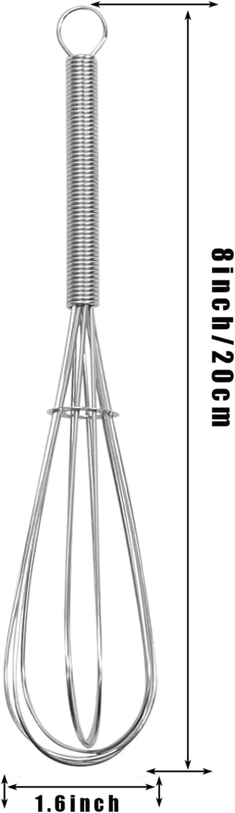 Mini Wire Whisk, 8 Inch Small Whisk for Cooking - Ergonomic Spiral Handle, 304 Stainless Steel - Ideal for Whisking, Beating, Blending & Mixing Sauces - Silver