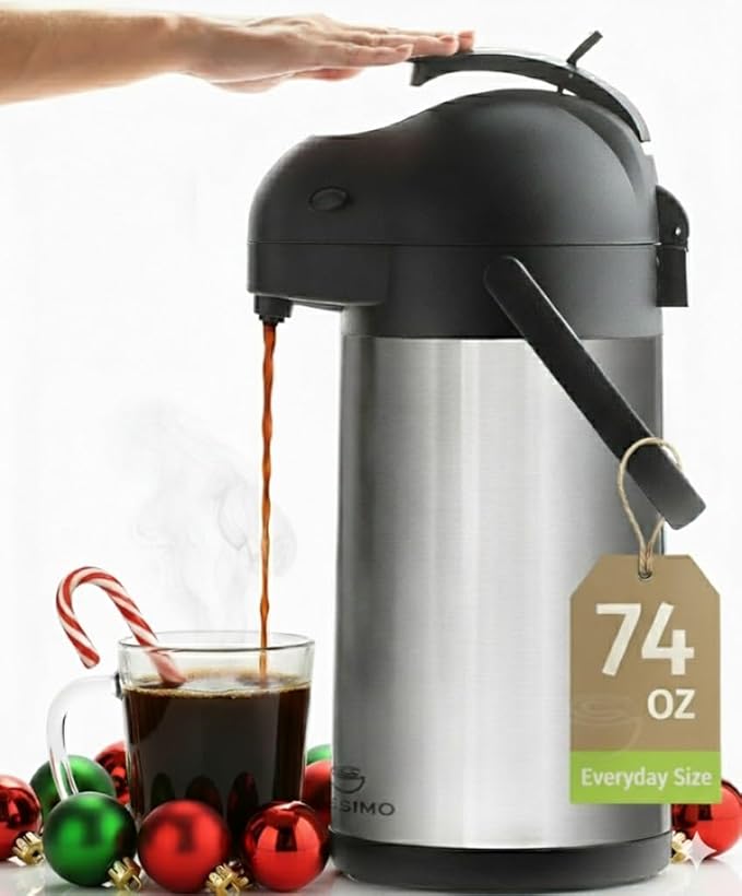 Thermal Coffee Carafe 74Oz, Keeps Drinks Hot for 12Hrs & Cold for 36Hrs, Insulated Stainless Steel Coffee Carafe for Hot Drinks, Easy One-Handed Dispensing for Office, Home, Party, Durable Tea Flask
