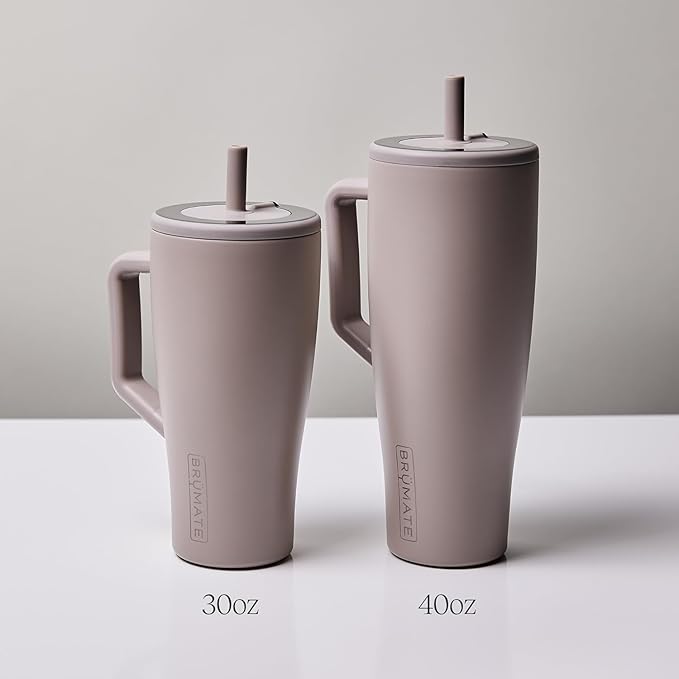 BrüMate Era 30 oz Tumbler with Handle & Straw | 100% Leakproof Insulated Water Bottle Tumbler with Lid & Flexible SoftSip Straw | Made of Stainless Steel | Cup Holder Friendly 30oz (White Polka Dots)