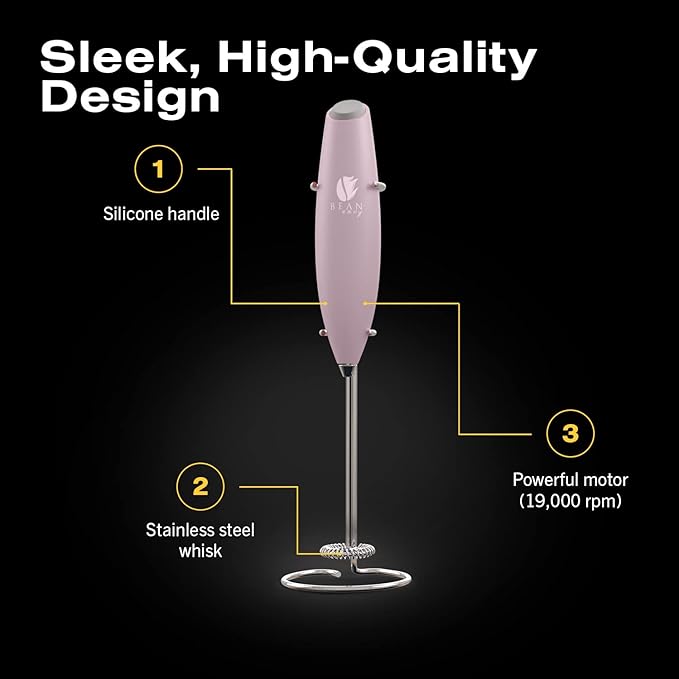 Bean Envy Milk Frother, Coffee Stirrers, Frother Wand, Milk Frother Handheld, Frother with stand, Hand Blender for Coffee, Lattes, Cappuccino, Matcha and Hot Chocolate – Kitchen Gifts - Pink