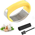 Angel's Peel Lounge Stainless Steel Garlic Press Rocker Set with Silicone Garlic Peeler & Cleaning Brush – Garlic Chopper, Mincer, Grater, Crusher – Easy for Crushed Cloves – Rust-Resistant, Yellow
