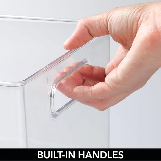 mDesign Deep Plastic Kitchen Storage Organizer Container Bin for Pantry, Cabinet, Cupboard, Shelves, Fridge, or Freezer - Holds Dry Goods, Sauces, Condiments, Drinks, Clear