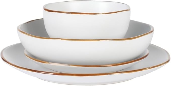Gibson Home Hazeltine 16-Piece White Stoneware Dinnerware Set – Plates and Bowls, Durable Ceramic Kitchen Dinner Set