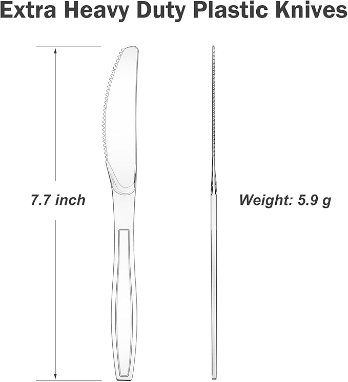300 Count Extra Heavy Duty Clear Plastic Knives Disposable, BPA-Free, Heat Resistant, Solid and Durable Disposable Knives Bulk, Premium Plastic Knives heavy duty for Party Supply