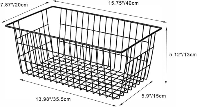 SANNO Black Wire Baskets Freezer Bin Organizer for Home, Bathroom, Closet Organization, set of 8, 15.7inch