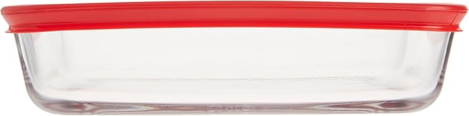 Pyrex 3-Cup Single Rectangular Food Storage Container with Lid, Non-Toxic, BPA-Free Lid, Tempered Non-Pourous Glass, Microwave, Dishwasher, Freezer and Oven Safe, Red (Pack of 2)