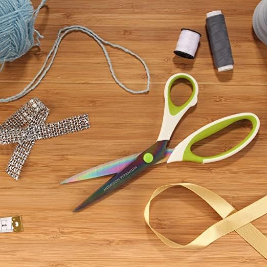 BambooMN Titanium Softgrip Scissors Set for Sewing, Arts, Crafts, Office - 30 Sets of 3 - White w/Green Inlays
