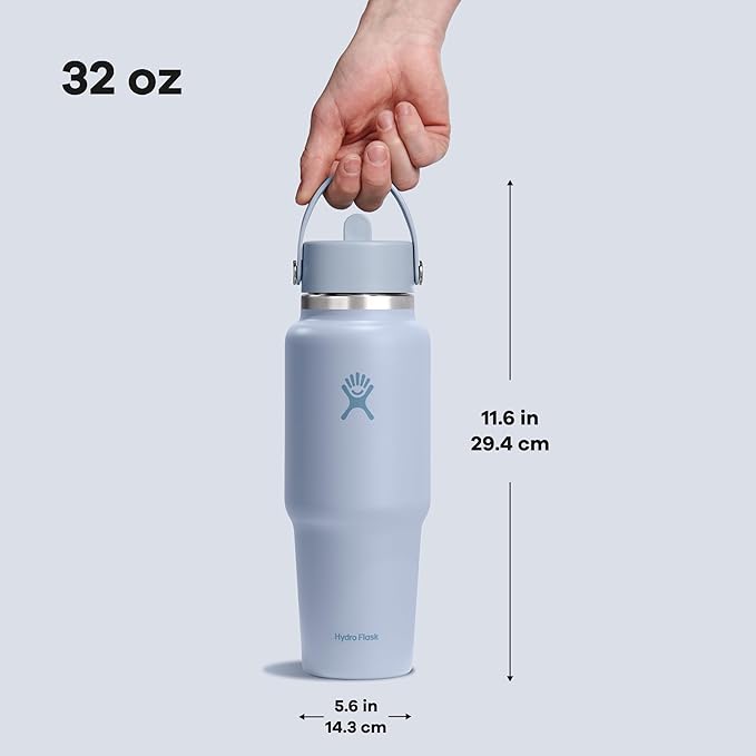 Hydro Flask Travel Water Bottle - Insulated Stainless Steel - Wide Straw Lid, Non Spill, Leakproof in 32 Oz Surf Blue
