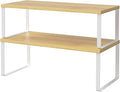 NEX Bamboo Cabinet Organizer Shelf, Set of 2 Kitchen Counter Shelves, Spice Rack, Stackable Kitchen Shelves Organizer, Pantry Cupboard Dish Mug Cup Storage Shelf, White and Natural