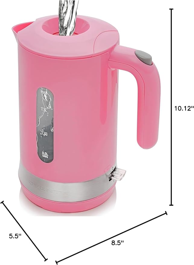 OVENTE 1.8L Electric Kettle, 1500W Fast Boiling Heater for Coffee or Tea, BPA Free, Easy to Fill Lid, Water Level Window, Auto Shut-Off, Boil-Dry Protection and Removable Filter, Pink KP413P