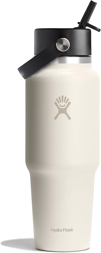 Hydro Flask Travel Water Bottle - Insulated Stainless Steel - Wide Straw Lid, Non Spill, Leakproof in 32 Oz Ivory