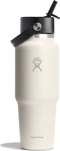 Hydro Flask Travel Water Bottle - Insulated Stainless Steel - Wide Straw Lid, Non Spill, Leakproof in 32 Oz Ivory