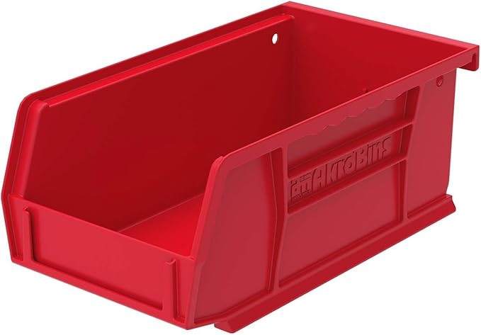Akro-Mils 30220 AkroBins Plastic Storage Bins, Space-Saving Stackable Bins for Garage, Pantry, Craft Organization, 7-" x 4-" x 3-", Red, 24-Pack