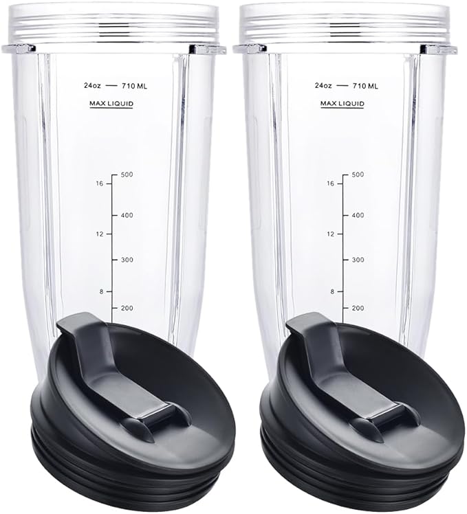 Blender Cups Fit for Ninja, Replacement Parts 24OZ Cups with Sip & Seal Lids, Blender Accessories Compatible with Nutri Ninja Auto IQ Series BL480 BL481 BL482 BL490 BL640 BL680 BL450 BL482(2 Pack)